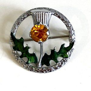 Vintage Celtic brooch signed Mizpah (topaz glass stone)